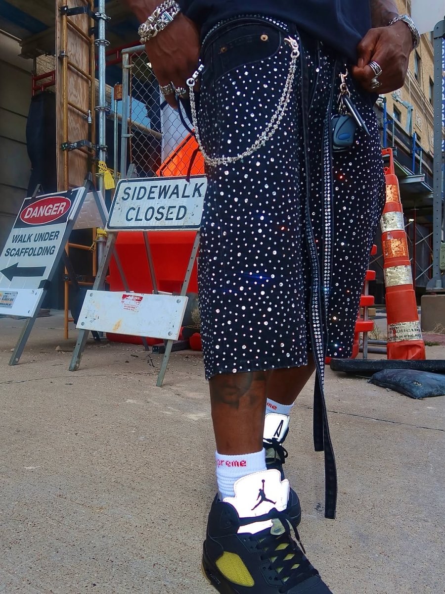 Starry Full Rhinestone Belt Denim Shorts - Thrashink