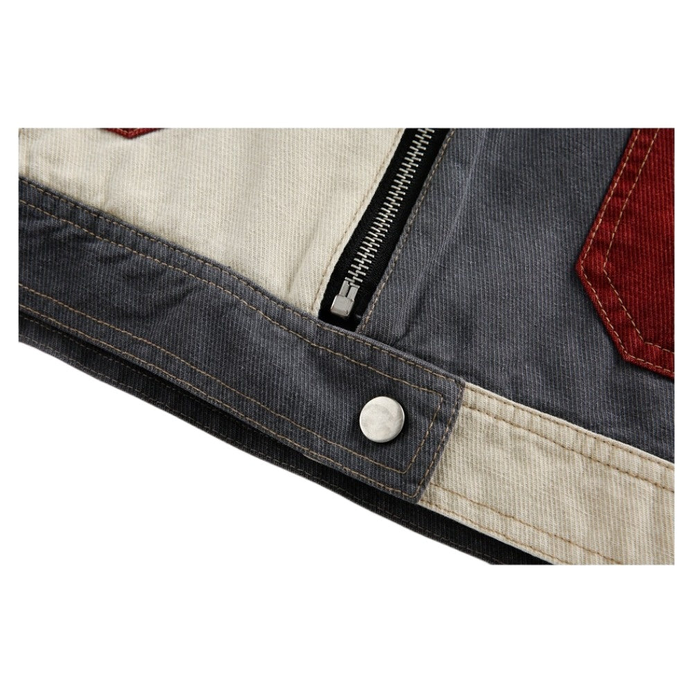 Retro Multi-color Patchwork Contrast Jacket