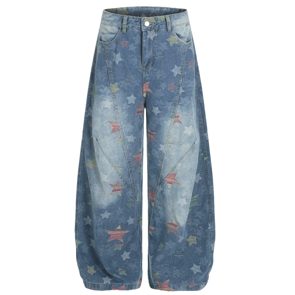 Retro Star Patterned Baggy Jeans