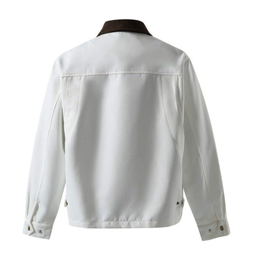 White Multi-Pocket Contrast Lapel Jacket