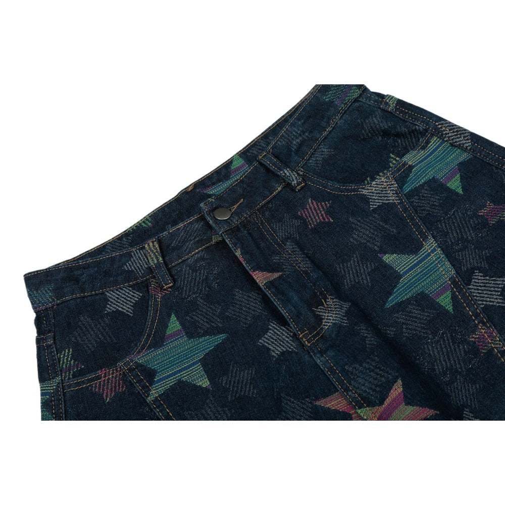 Retro Star Patterned Baggy Jeans