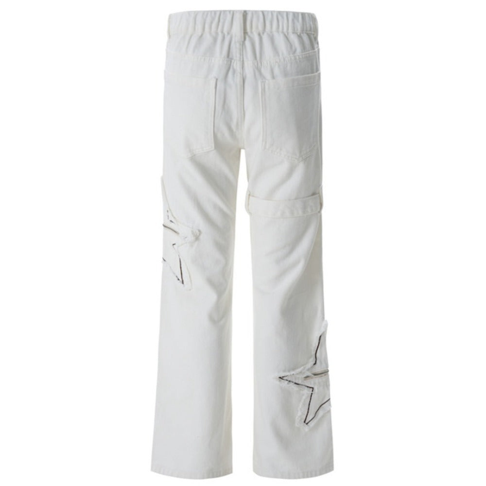Y2K Star Pattern Zip & Buckle Flared Jeans