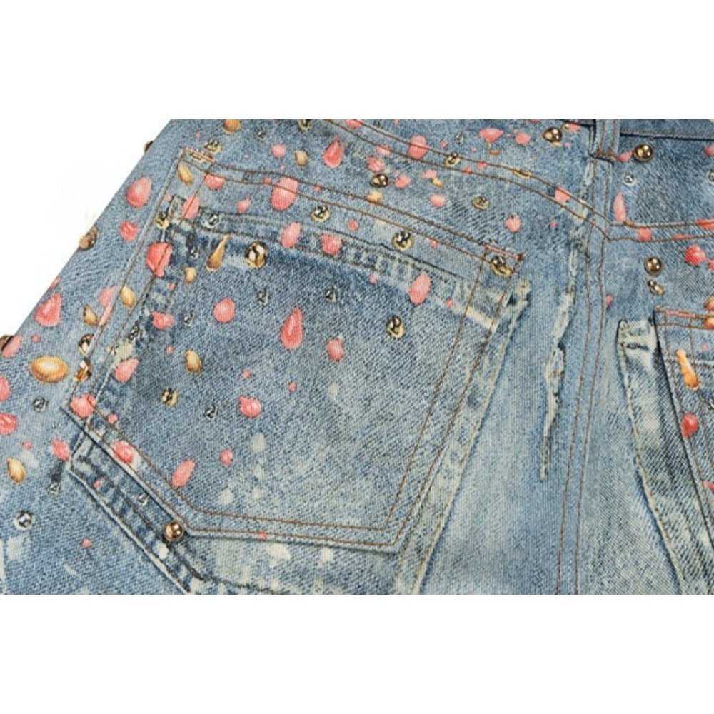 3D Candy Rhinestone Print Jeans - Thrashink