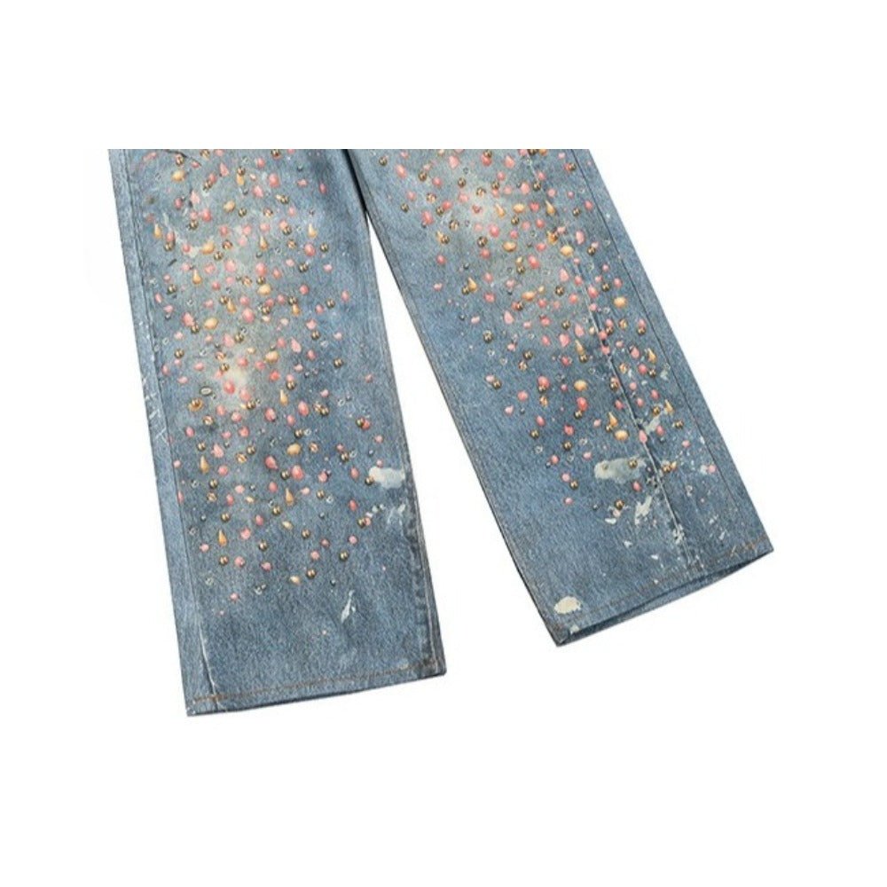 3D Candy Rhinestone Print Jeans - Thrashink