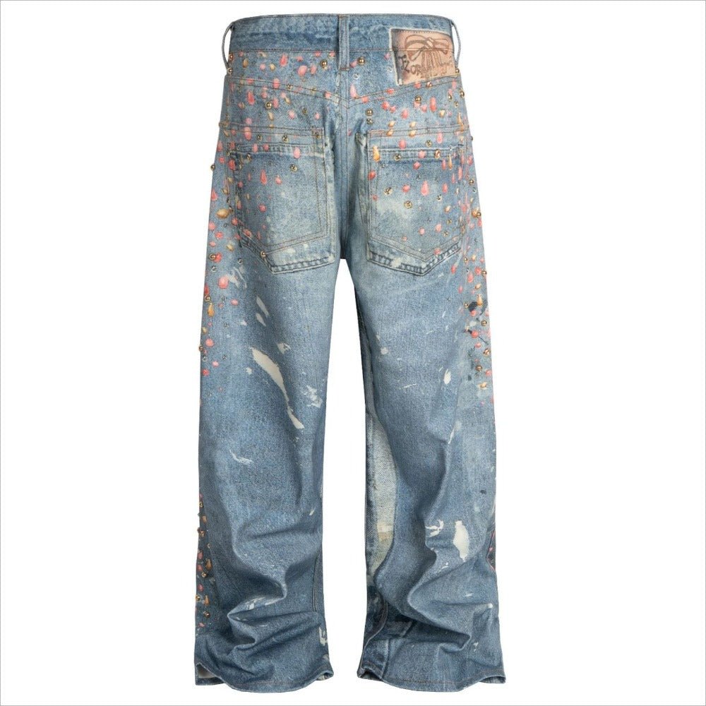 3D Candy Rhinestone Print Jeans - Thrashink