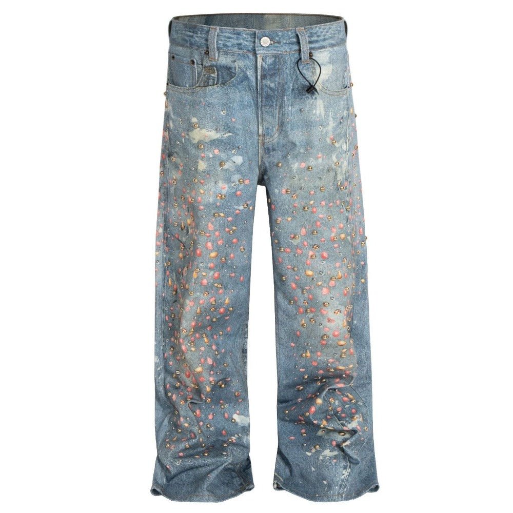 3D Candy Rhinestone Print Jeans - Thrashink