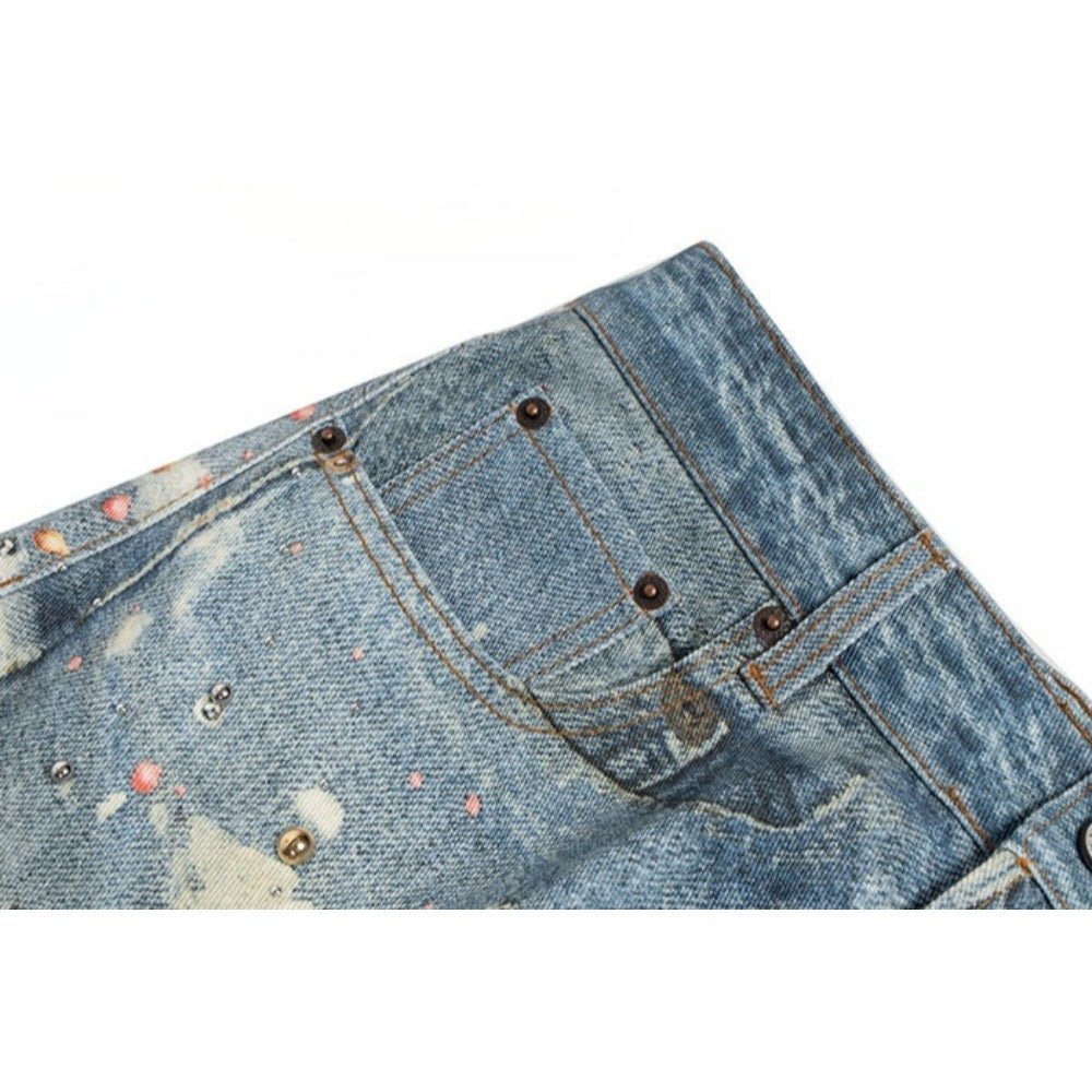 3D Candy Rhinestone Print Jeans - Thrashink