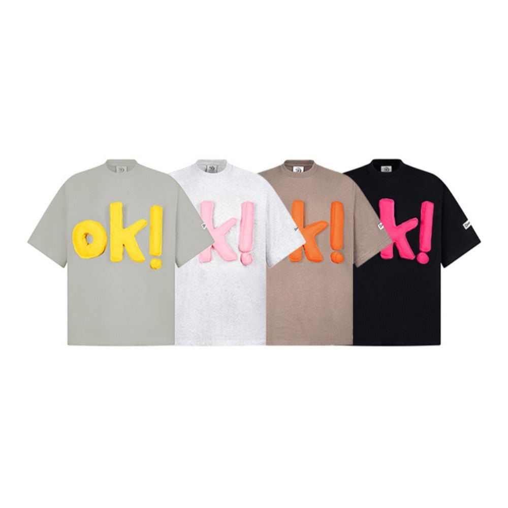 3D Letter "OK" Short Sleeve T-Shirt - Thrashink