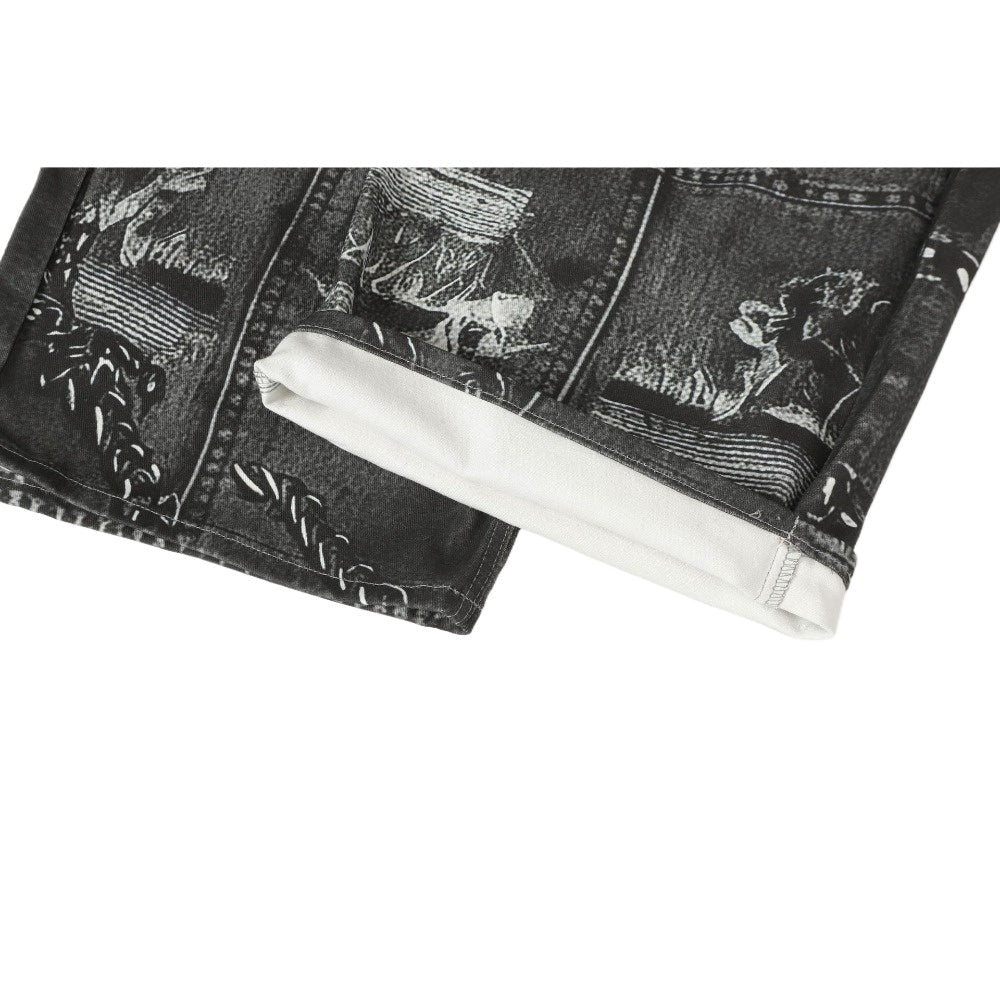 3D Printed Gothic Chain Art Wide - Leg Jeans - Thrashink