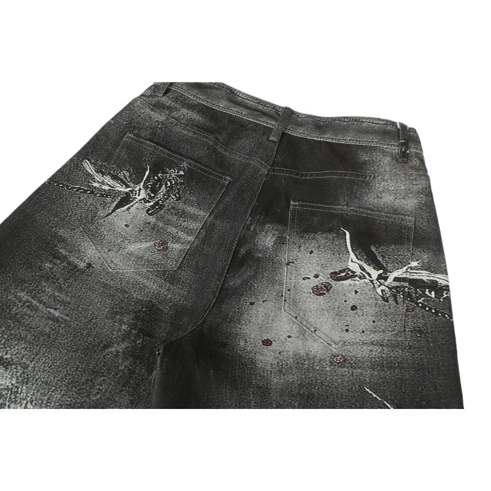 3D Printed Gothic Chain Art Wide - Leg Jeans - Thrashink