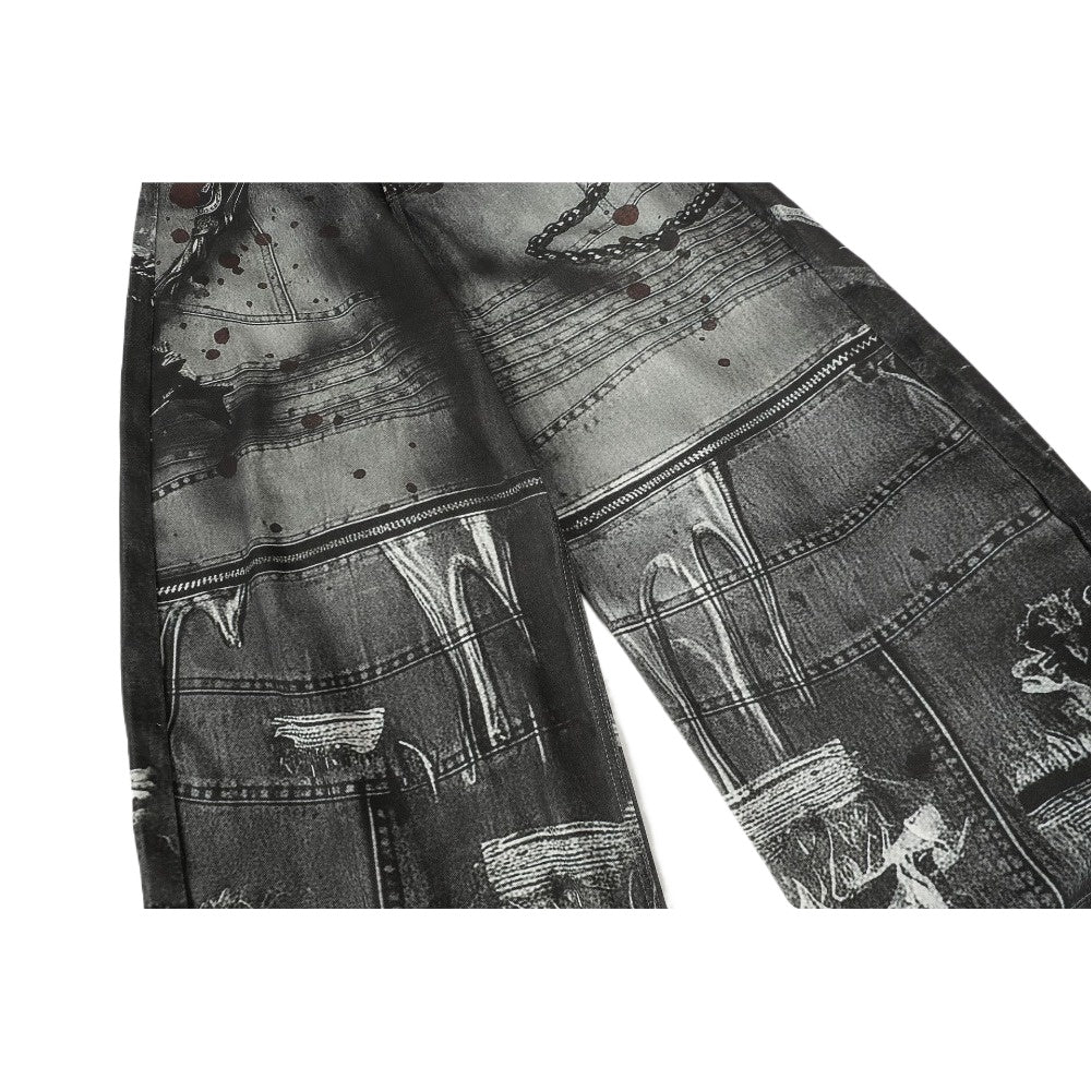 3D Printed Gothic Chain Art Wide - Leg Jeans - Thrashink