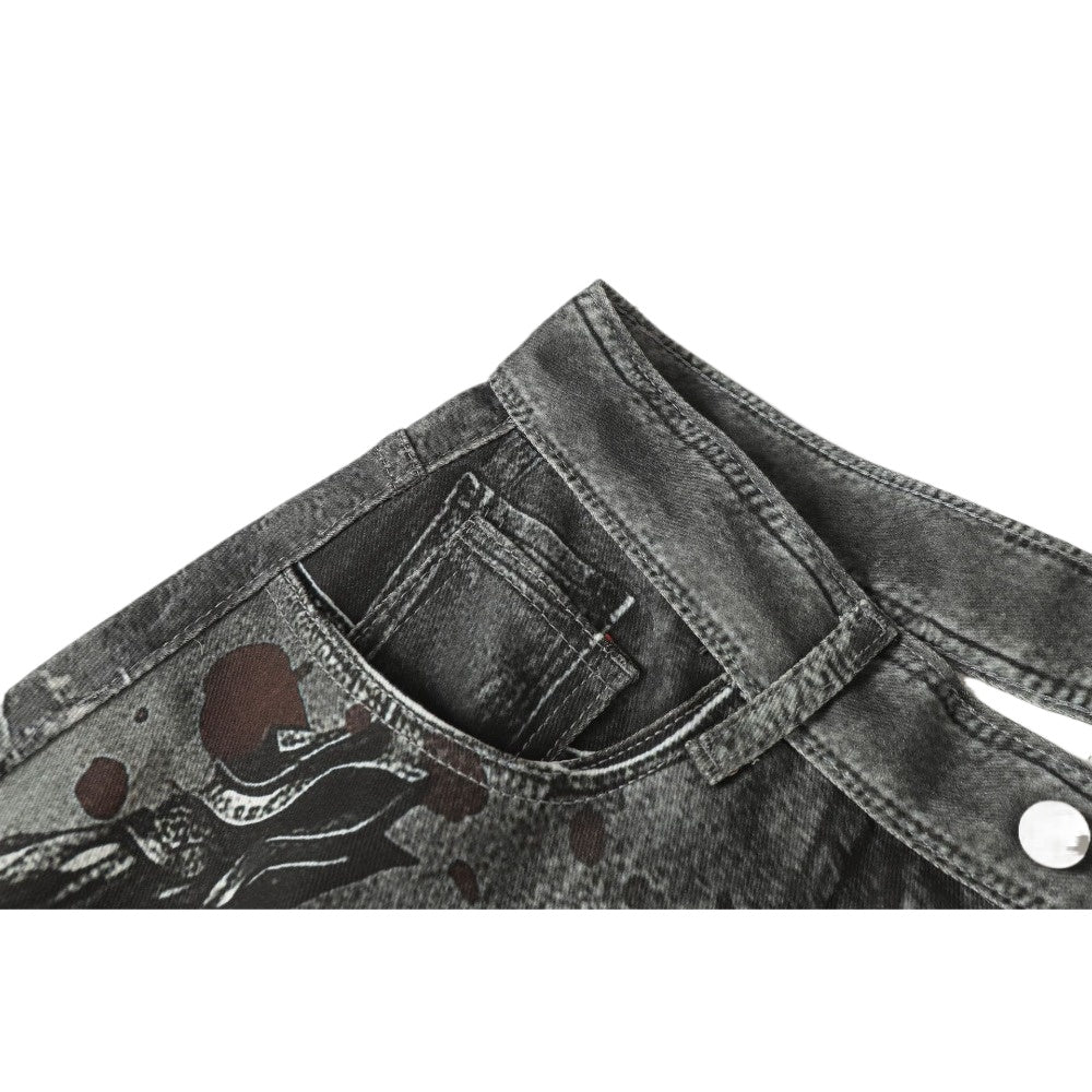 3D Printed Gothic Chain Art Wide - Leg Jeans - Thrashink