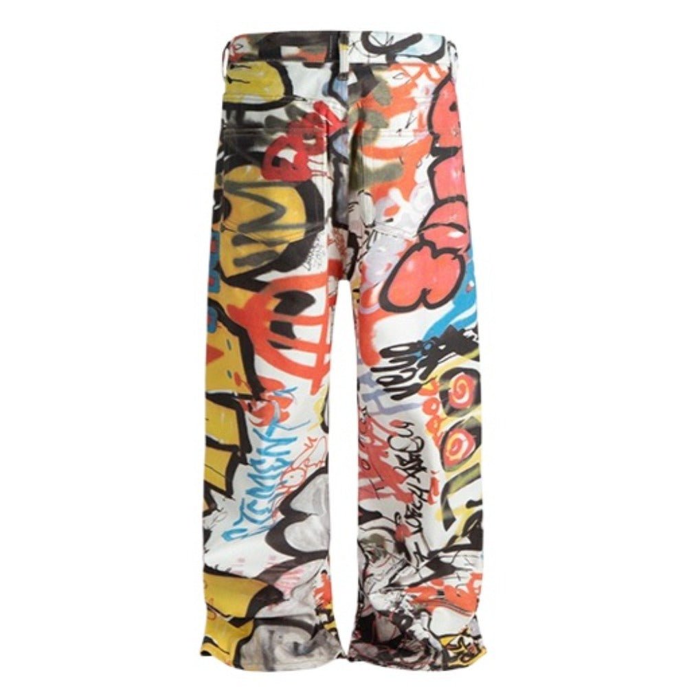 3D Printed Graffiti Wide Jeans - Thrashink