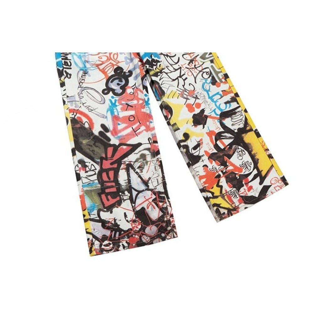 3D Printed Graffiti Wide Jeans - Thrashink