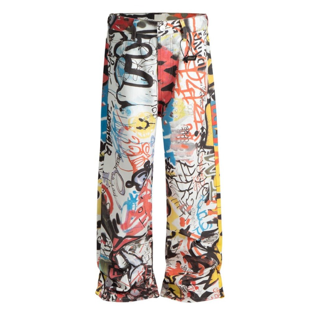 3D Printed Graffiti Wide Jeans - Thrashink