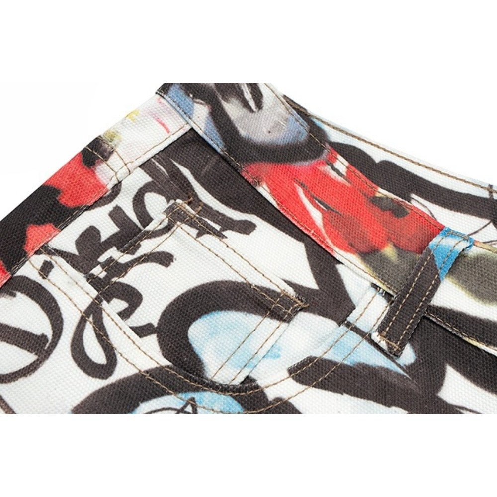 3D Printed Graffiti Wide Jeans - Thrashink