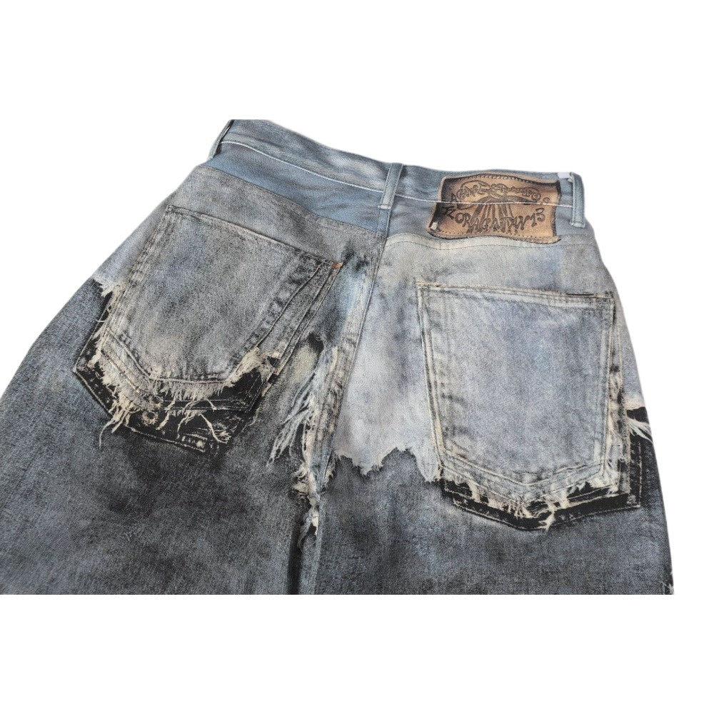 3D Printed Illusion Disruption Patchwork Jeans - Thrashink