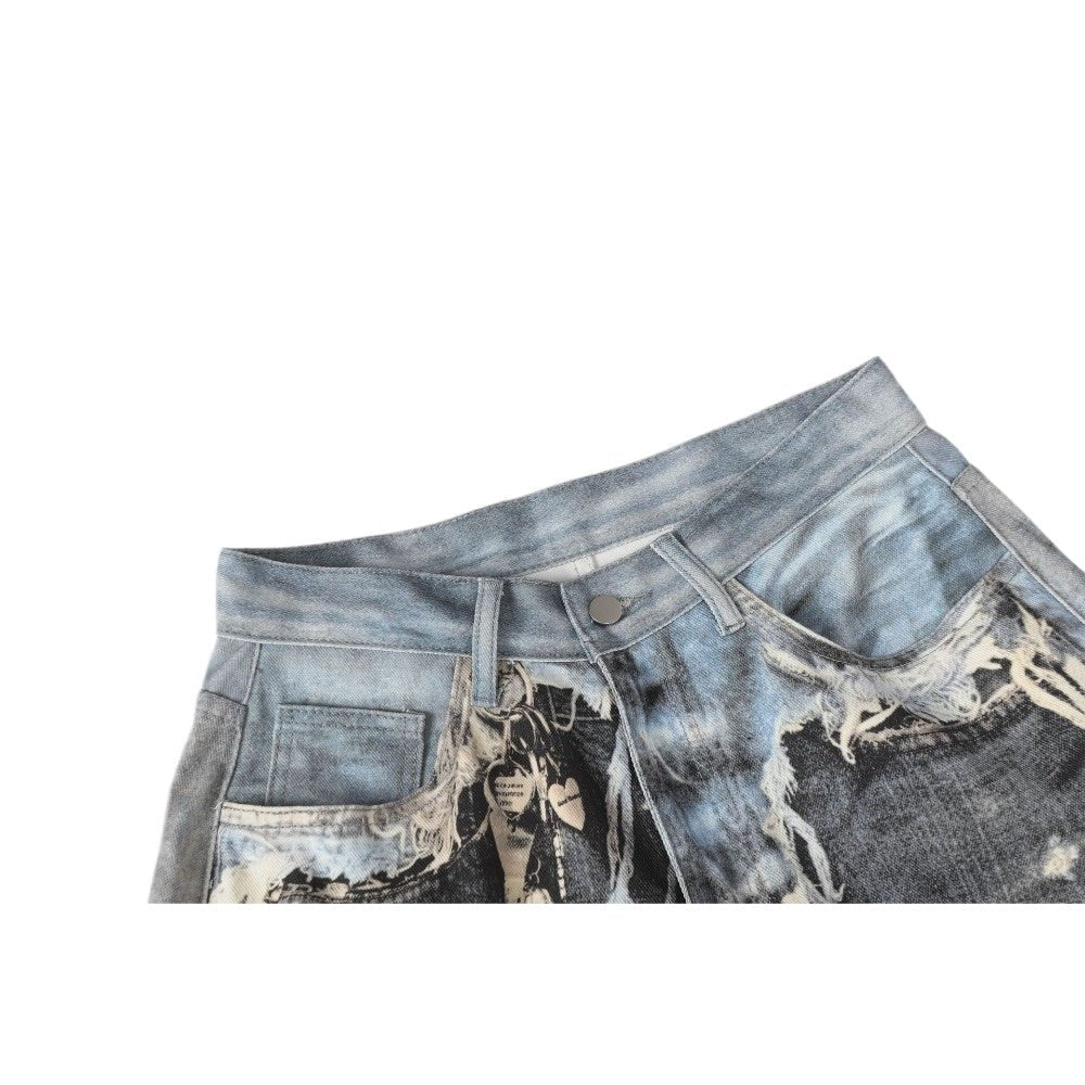 3D Printed Illusion Disruption Patchwork Jeans - Thrashink