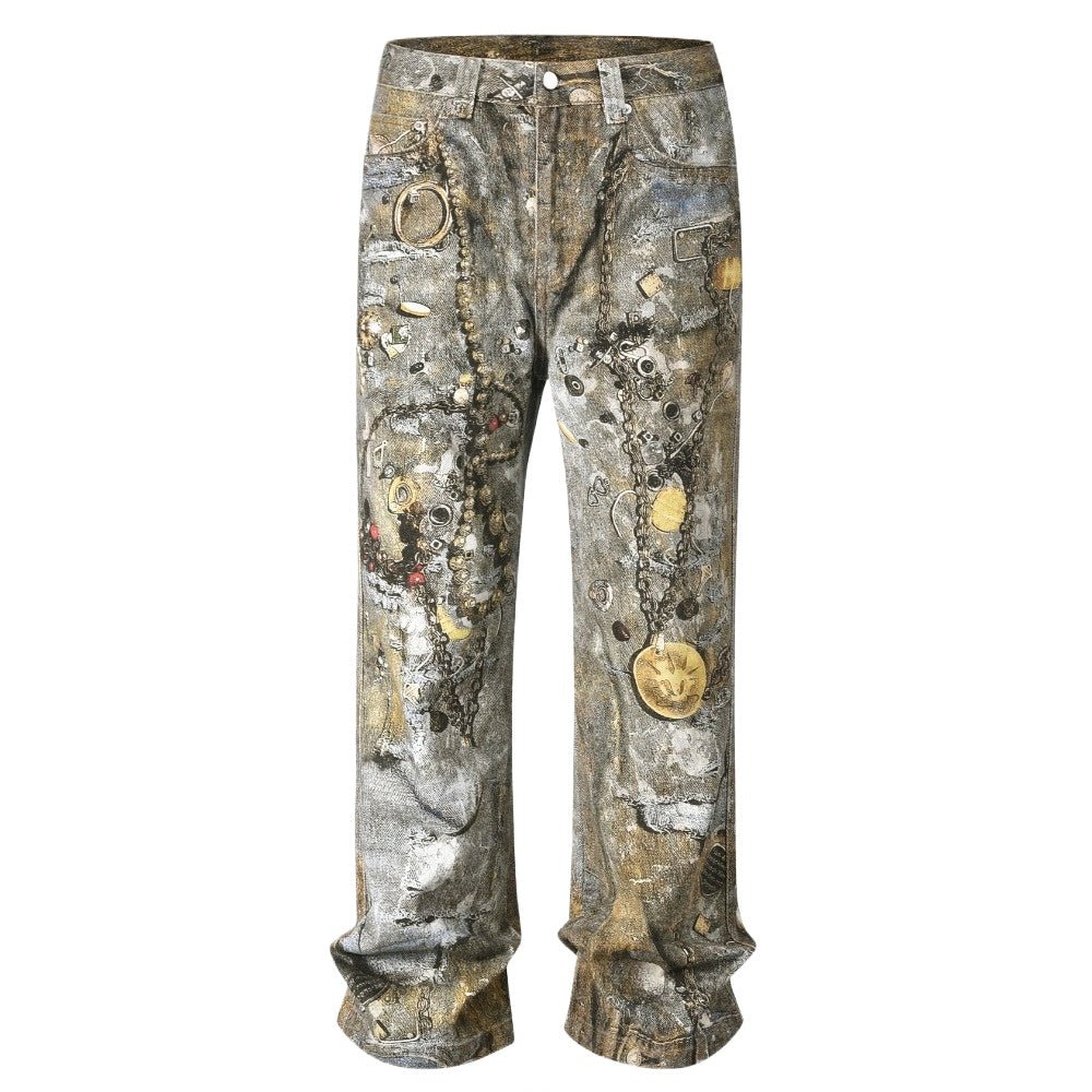 3D Printed Jewelry Chain Denim Jeans - Thrashink