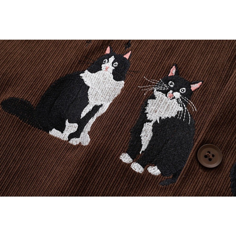 4 Cats Embroidered Shirt - Thrashink
