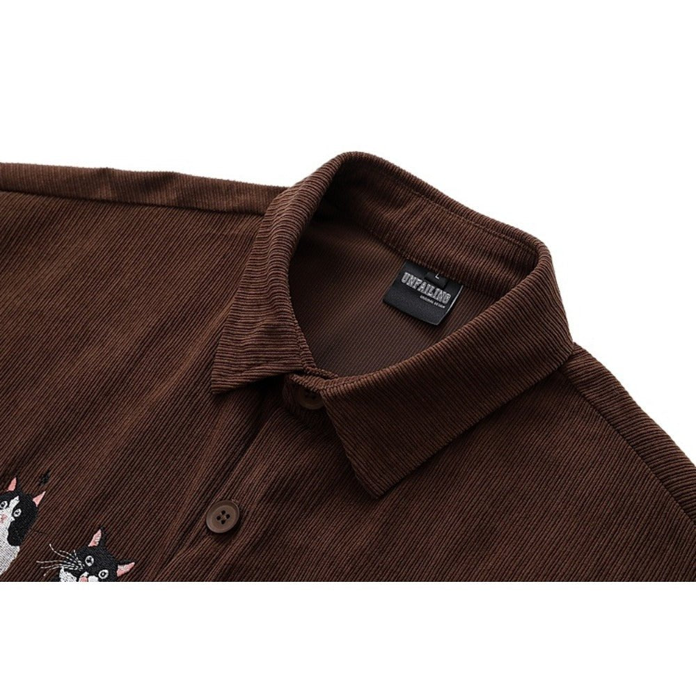 4 Cats Embroidered Shirt - Thrashink