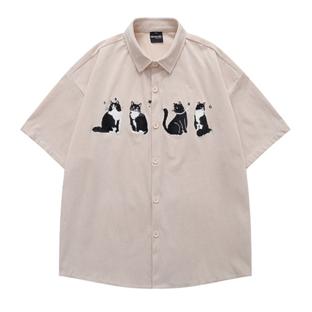 4 Cats Embroidered Shirt - Thrashink