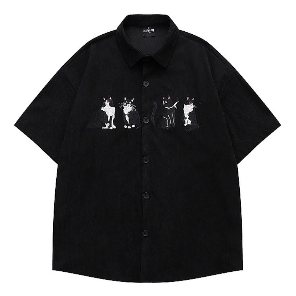 4 Cats Embroidered Shirt - Thrashink