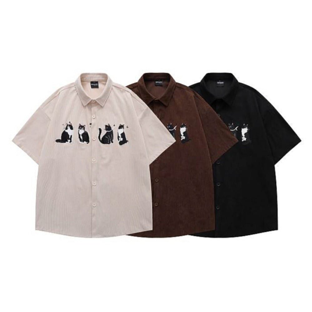 4 Cats Embroidered Shirt - Thrashink