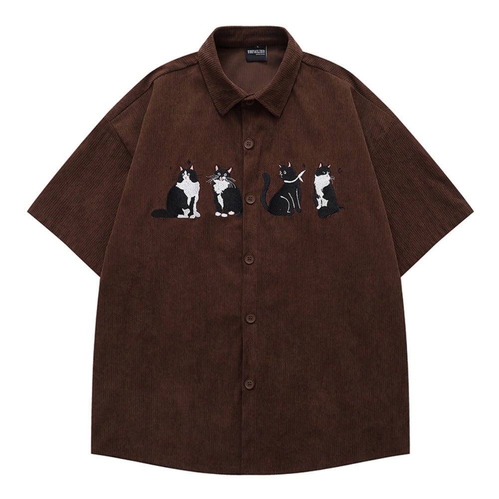4 Cats Embroidered Shirt - Thrashink