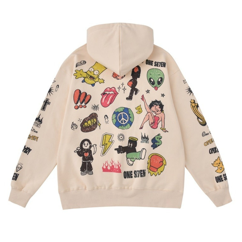 Artistic Graffiti Cartoon Print Hoodie