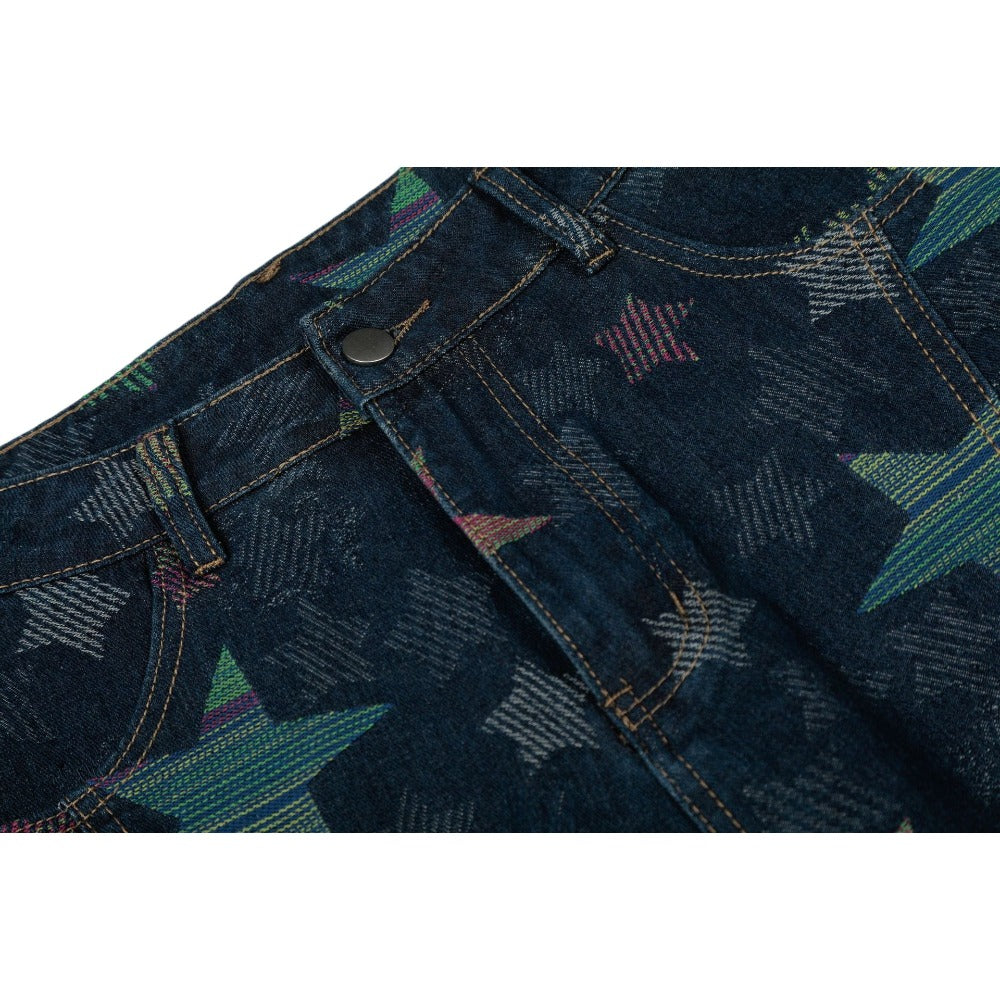 Retro Star Patterned Baggy Jeans