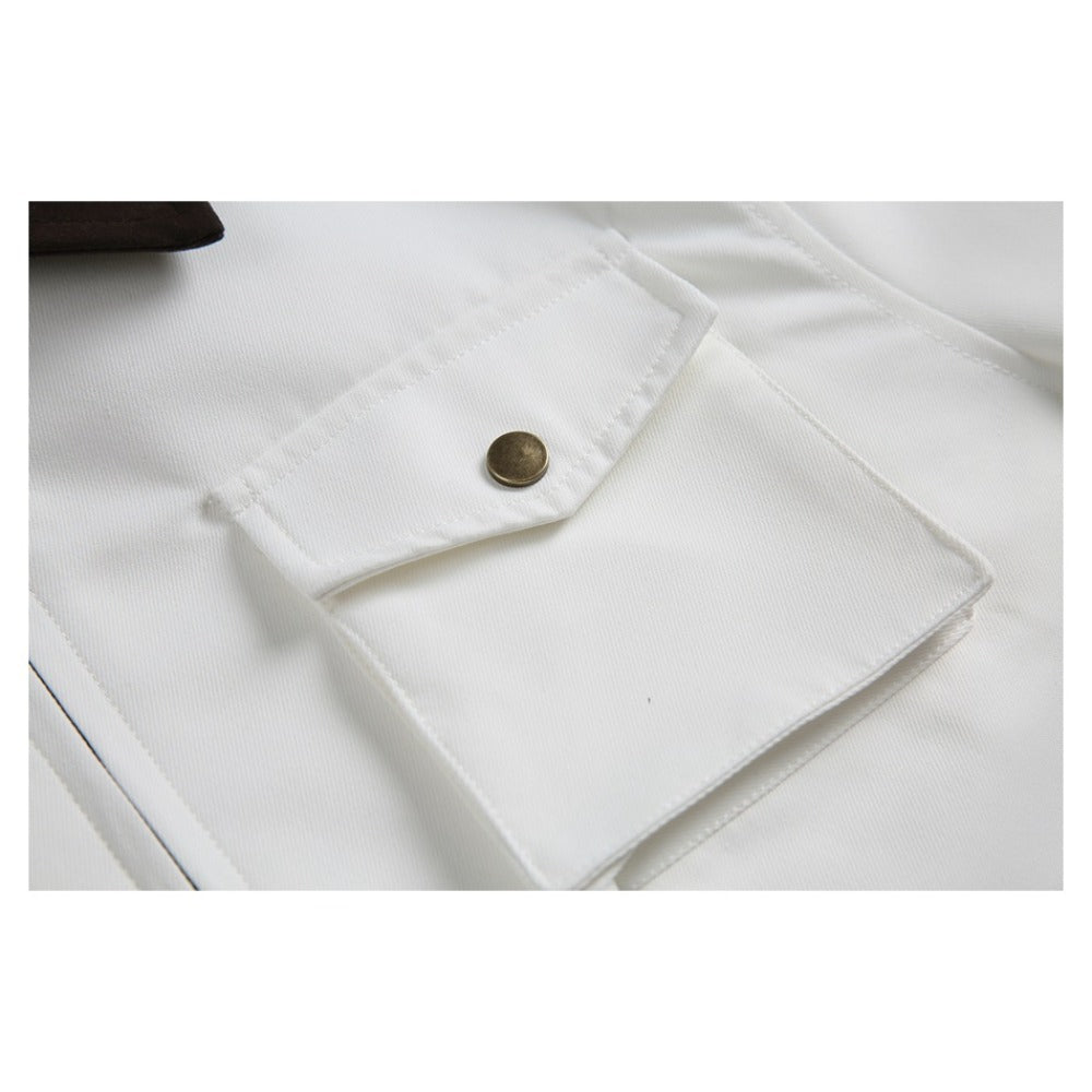 White Multi-Pocket Contrast Lapel Jacket