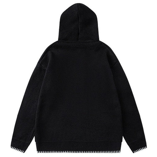 Funky Eye Embroidered Knitted Hoodie