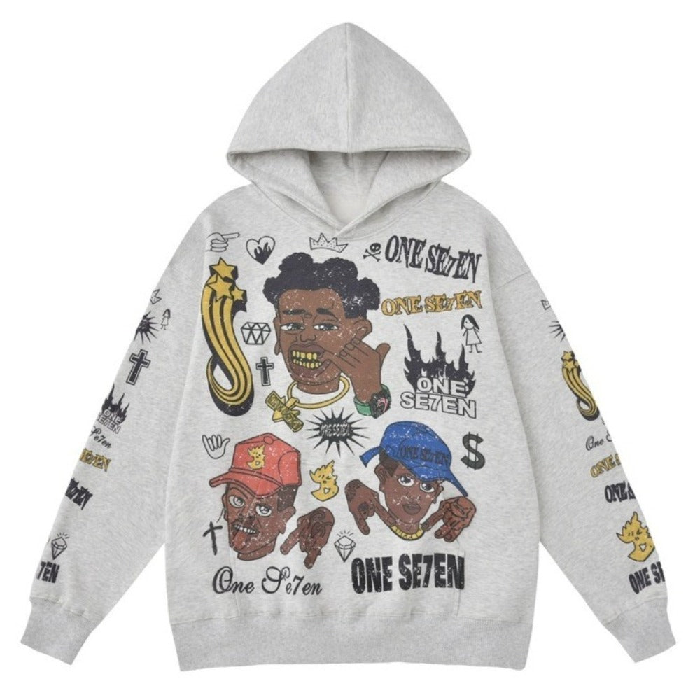 Artistic Graffiti Cartoon Print Hoodie