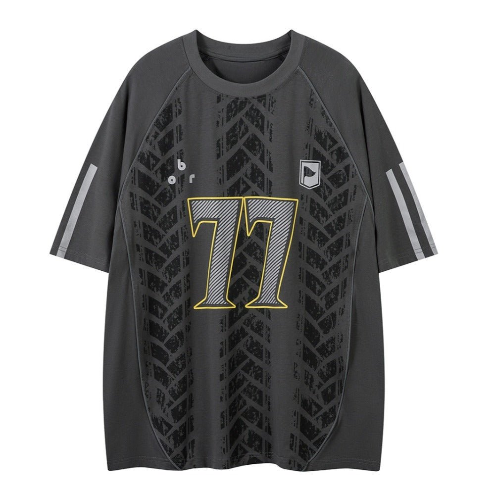 77 Number Tire Print T-Shirt - Thrashink