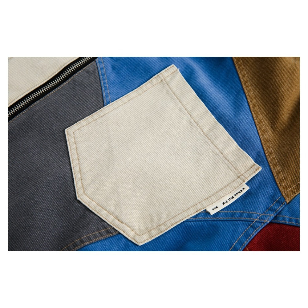 Retro Multi-color Patchwork Contrast Jacket