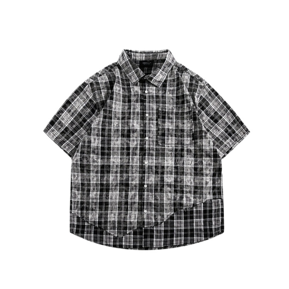 Simple Hem Paneled Plaid Shirt