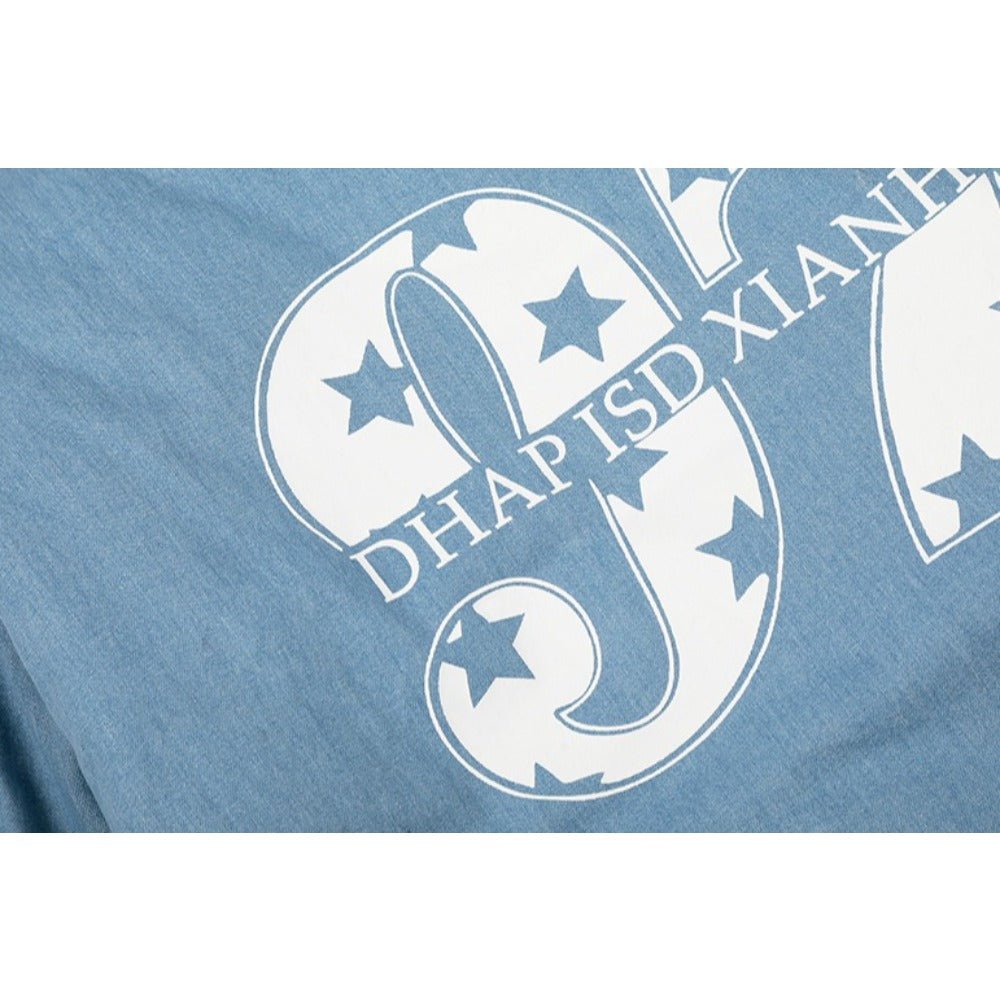 97 Hooded Denim Graphic Padded Jacket - Thrashink