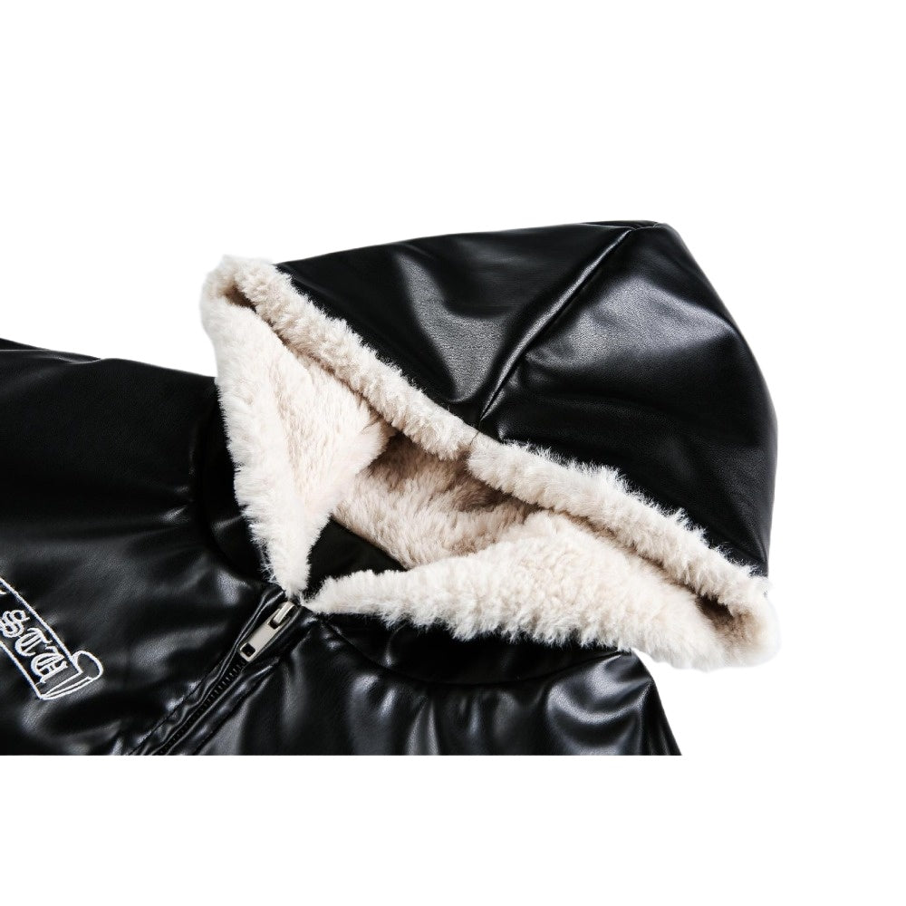 Gothic Cross-embroidered Leather Padded Jacket