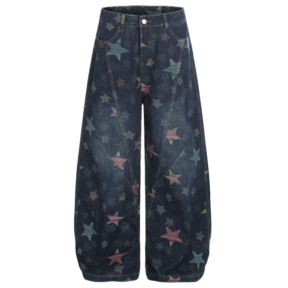 Retro Star Patterned Baggy Jeans