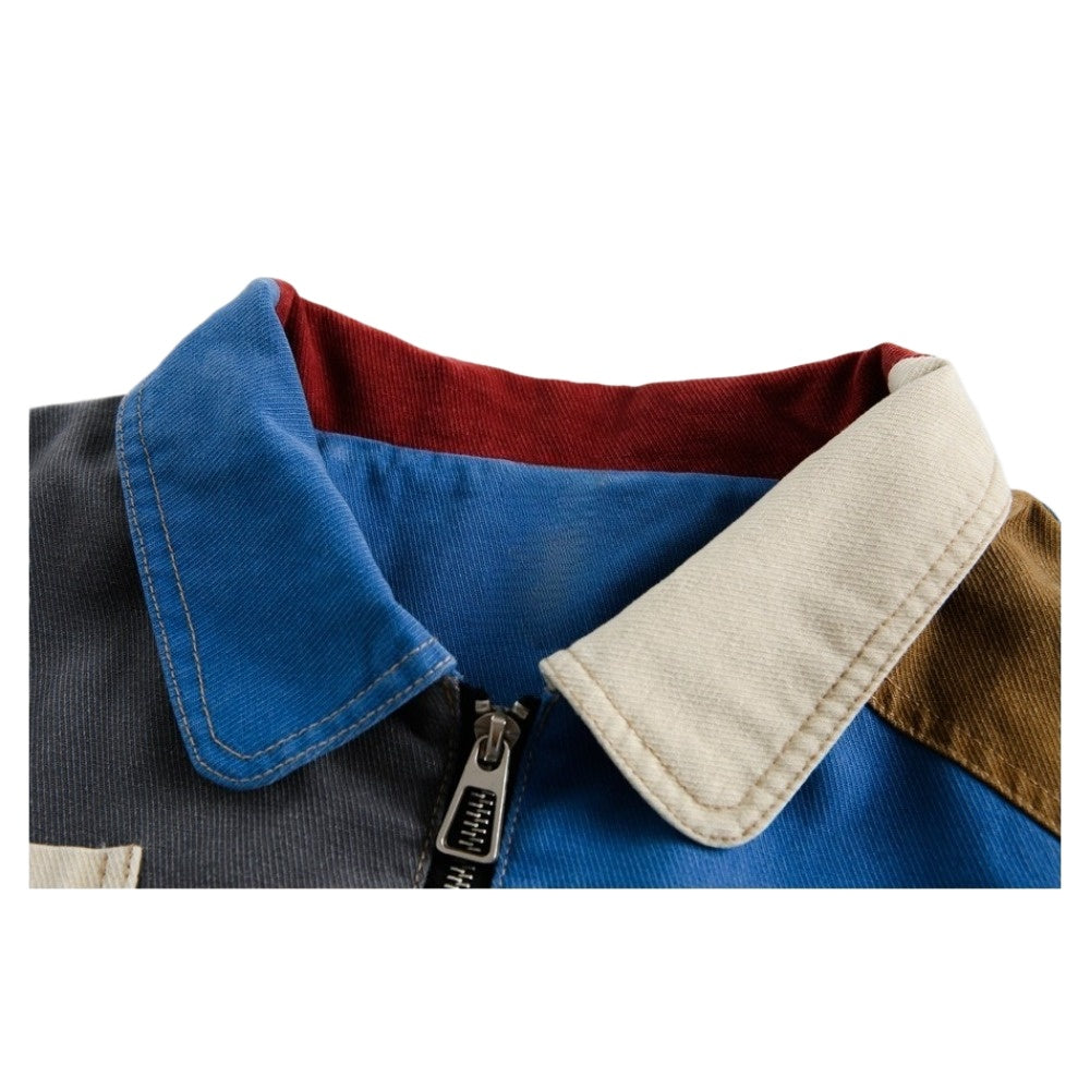 Retro Multi-color Patchwork Contrast Jacket