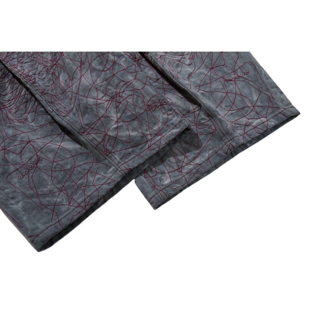 Abstract Line Print Wide - Leg Jeans - Thrashink