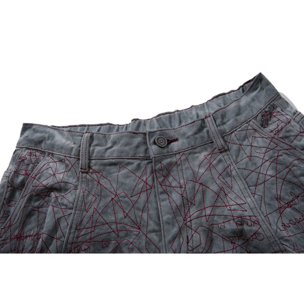 Abstract Line Print Wide - Leg Jeans - Thrashink