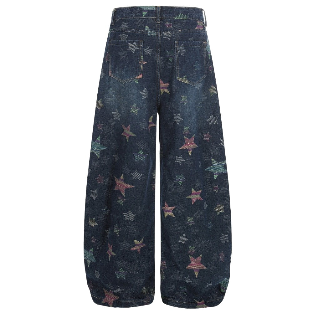 Retro Star Patterned Baggy Jeans