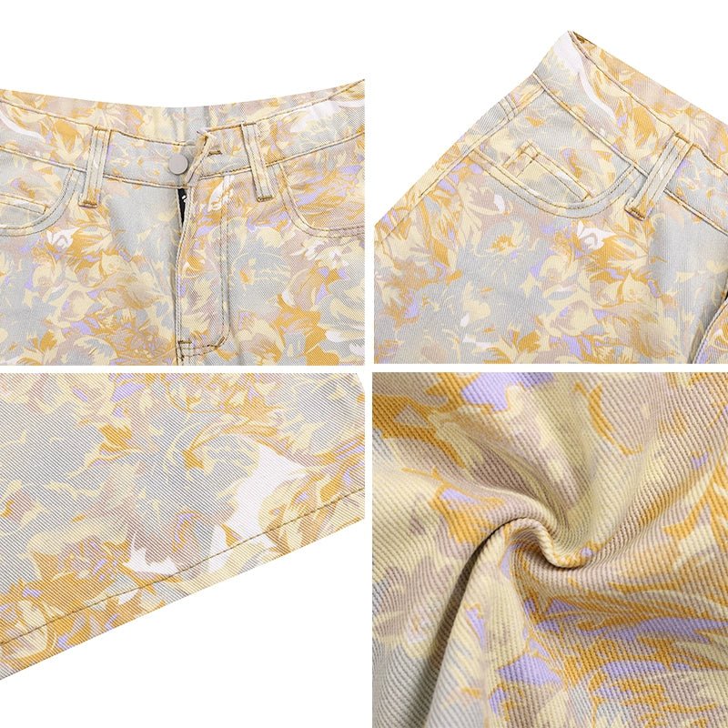 All Over Print Tie - dye Jacquard Denim Shorts - Thrashink