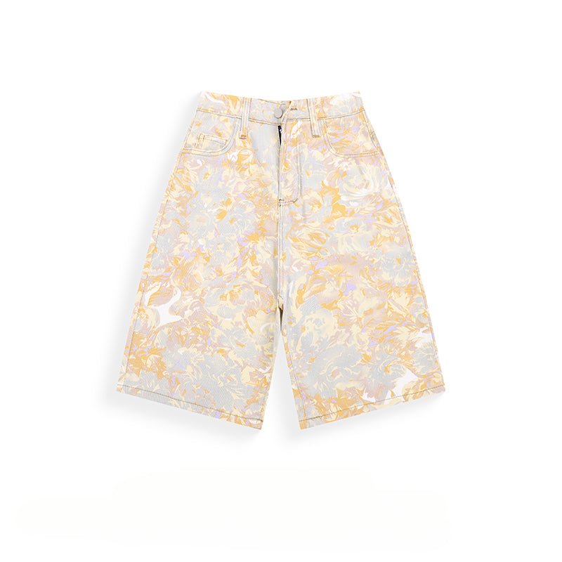 All Over Print Tie - dye Jacquard Denim Shorts - Thrashink