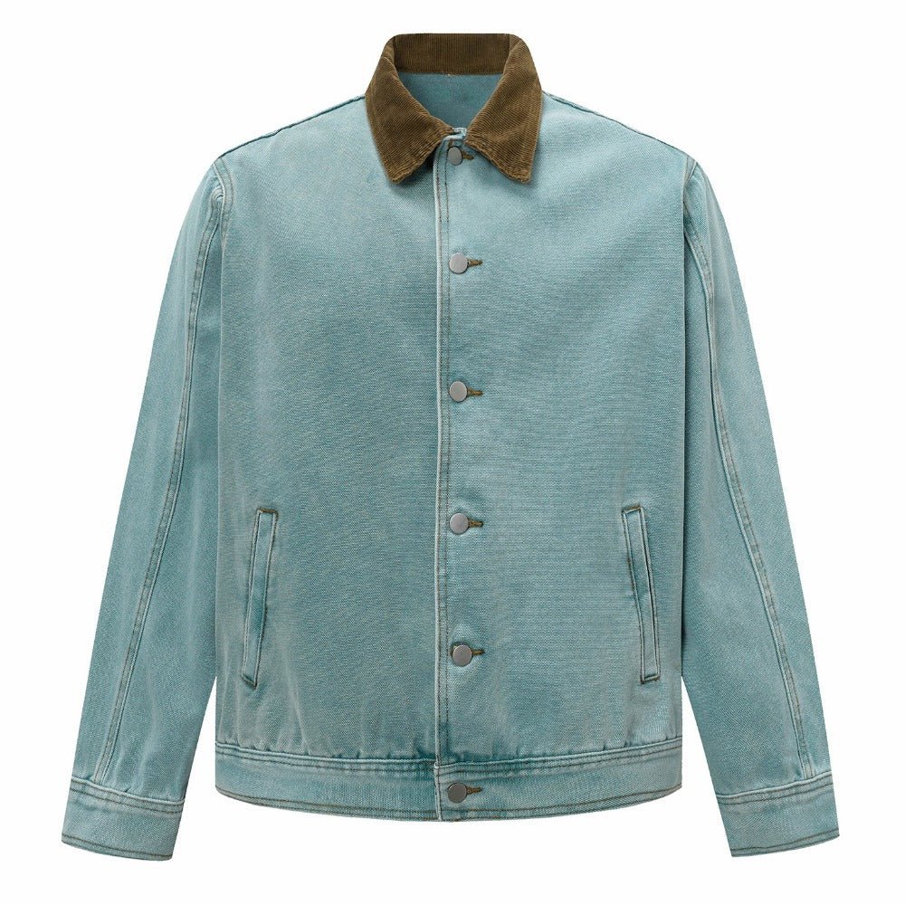 Aqua Corduroy - Collar Denim Jacket - Thrashink
