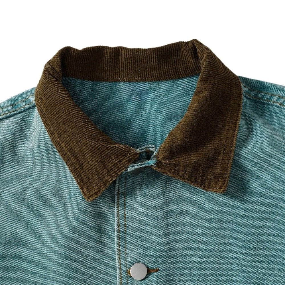 Aqua Corduroy - Collar Denim Jacket - Thrashink