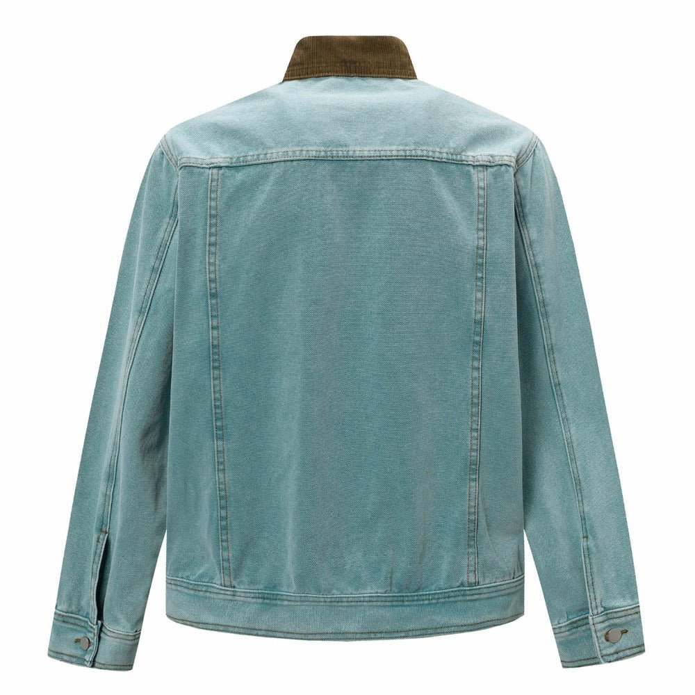 Aqua Corduroy - Collar Denim Jacket - Thrashink