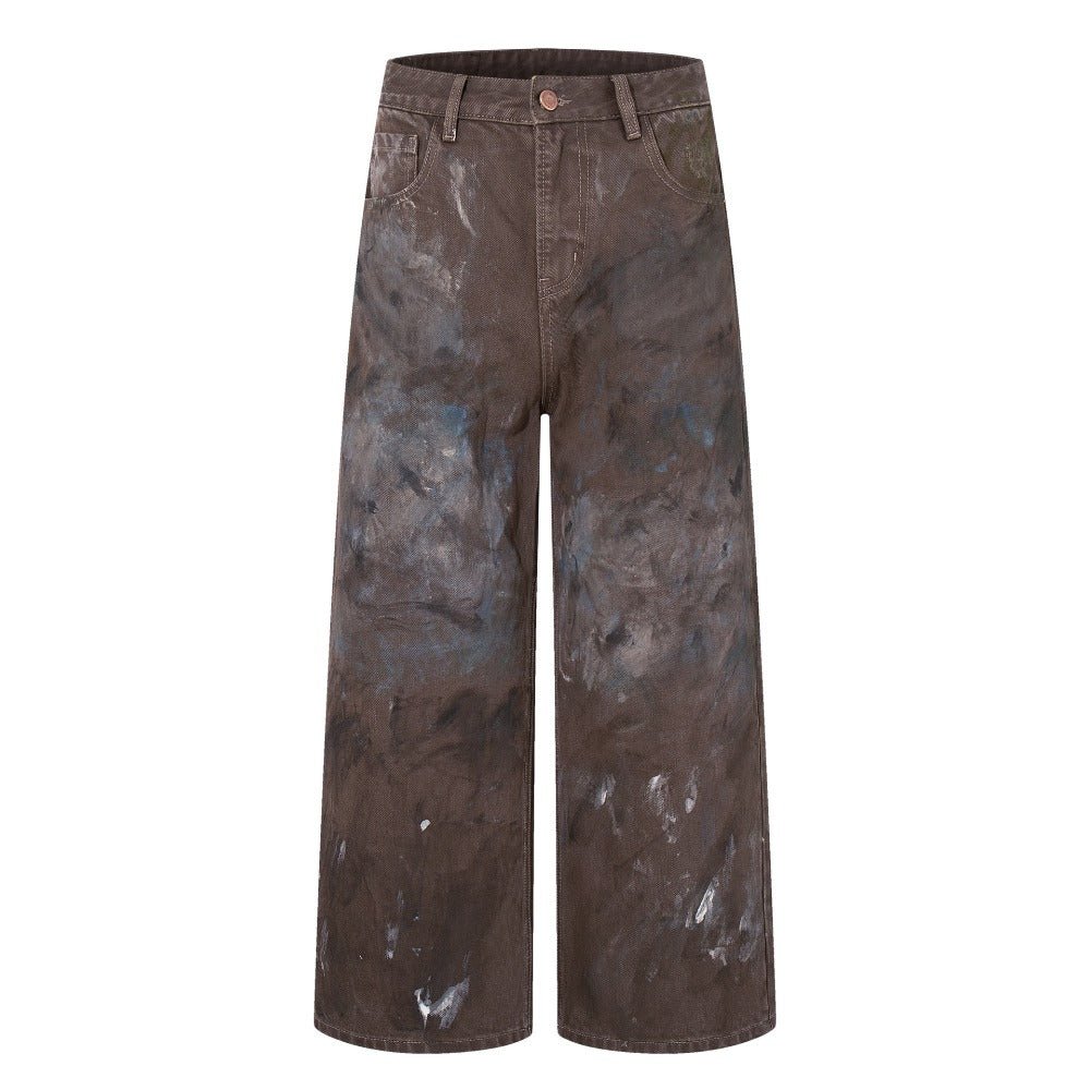 Artistic Graffiti Brown Wide - Leg Jeans - Thrashink